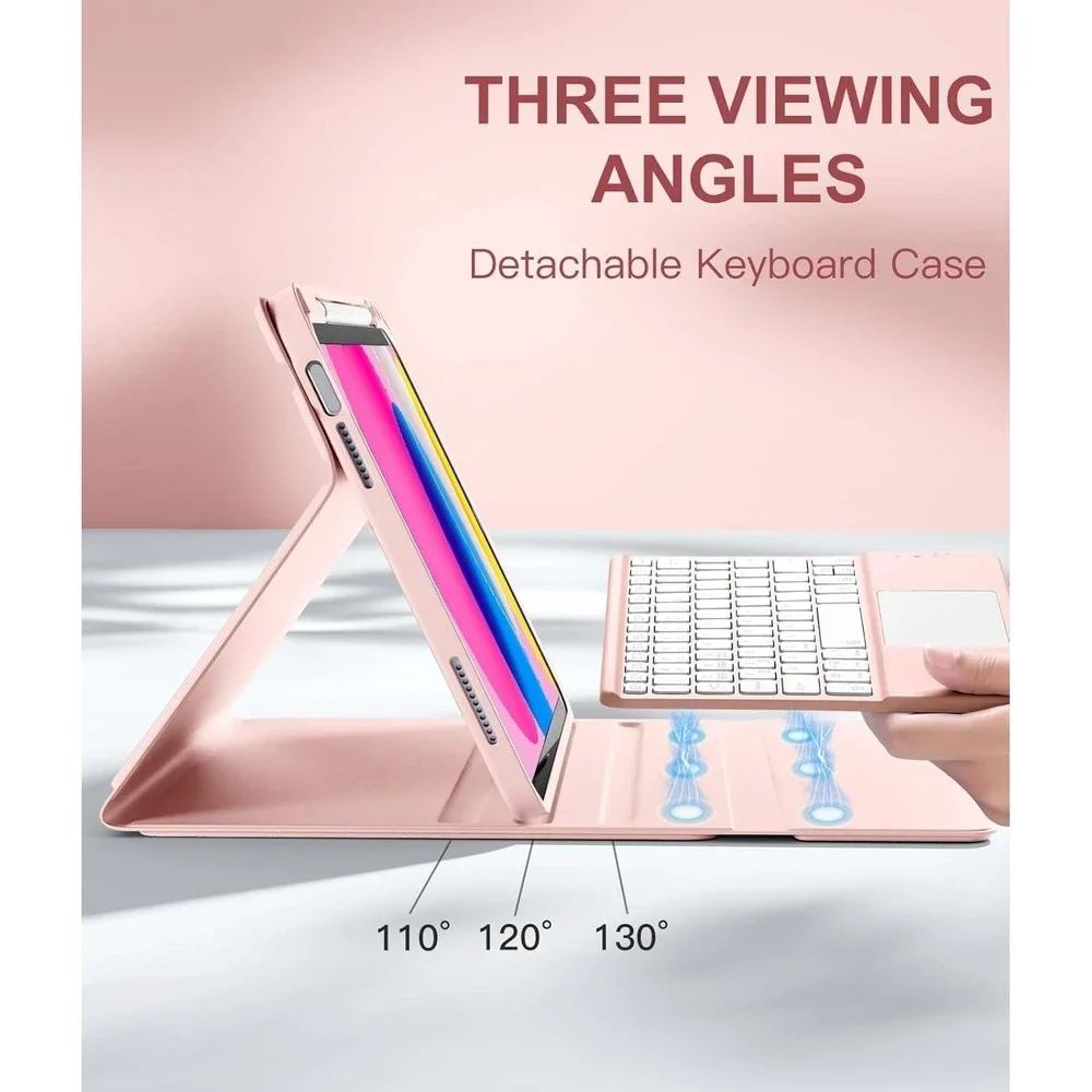 Harvopu iPad 11th 10th Gen Keyboard Case‎ Trackpad Backlit Detachable Pink